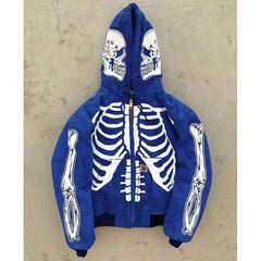 Skull Skeleton Graphic Hooded Jacket - Perfect for Edgy Streetwear Enthusiasts