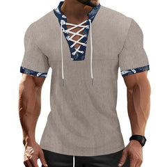Men's Casual Contrast Color Laced Short Sleeve T-Shirt MTA0110D4X