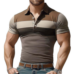 Men's Summer Comfortable Stretch Polo Neck Colorblock T-Shirt MTA0246D9U