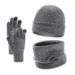 Men's Winter Plus Velvet Hat Scarf Gloves Three-piece Knitted Hat 11161881K