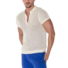 Men's Summer Fashion Casual V-neck Sexy Knitted Short Sleeve T-shirt MTA1991C3K