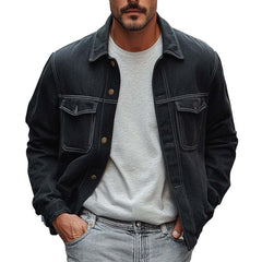 Men's Solid Denim Lapel Jacket MTA1724C7X