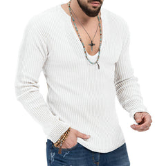 Stylish V-Neck Ribbed Sweater for Men - Perfect for Casual and Fashionable Looks
