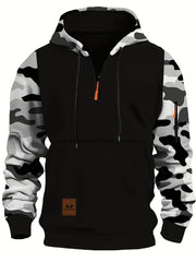 Camouflage Sleeve Hoodie with Half-Zip Closure - Perfect for Casual and Outdoor Wear