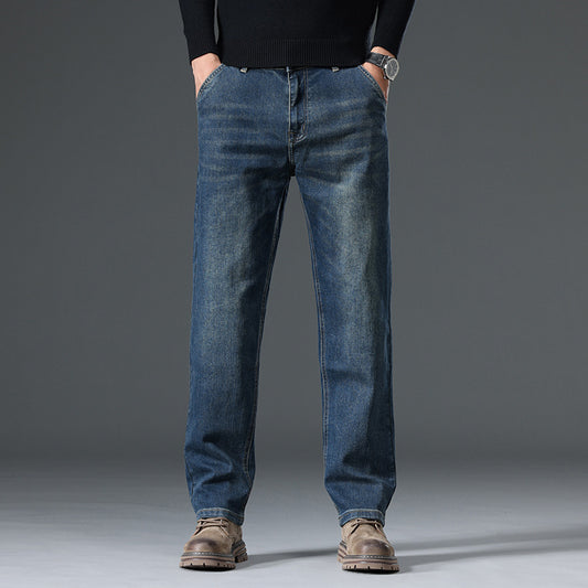 Men's Relaxed Straight Fit Jeans with Stretchy Design for Comfort and Style