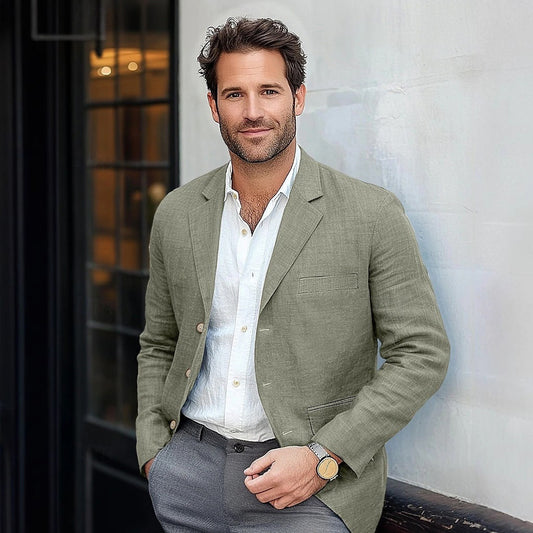 Men's Casual Cotton Linen Notch Lapel Single-breasted Slim-fit Blazer 34577242M