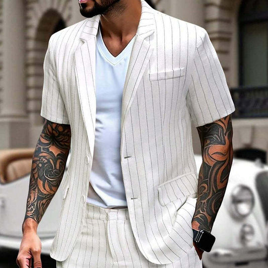 Men's Cotton And Linen Striped Thin Casual Blazer MTA2843C6X