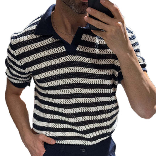 Men's Knitted Striped Casual Short-sleeved POLO Shirt MTA1767C1X