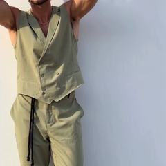 Men's Solid Notch Lapel Double Breasted Vest Trousers Casual Set MTA0872D5Z