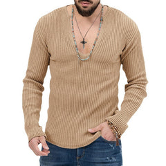 Stylish V-Neck Ribbed Sweater for Men - Perfect for Casual and Fashionable Looks