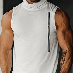 Men's Stylish Pile Collar Zipper Decorative Cotton Slim Fit Tank Top MTA0287D0M