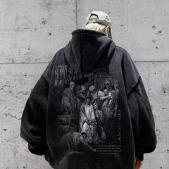 Oversized Graphic Hoodie with Classic Art Print for Men