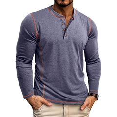 Men's Casual Henley Shirt with Stylish Contrast Stitching