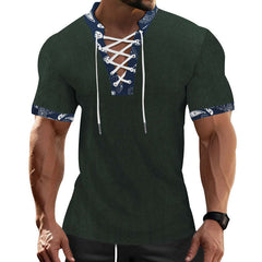 Men's Casual Contrast Color Laced Short Sleeve T-Shirt MTA0110D4X