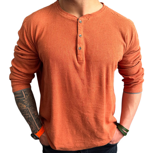 Men's Retro Casual Solid Color Henley Neck Long Sleeve T-Shirt MTA1720C0TO