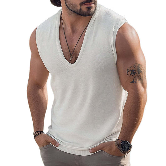 Men's Summer Comfort Basics V-Neck Knitted Tank Top MTA3184C7U