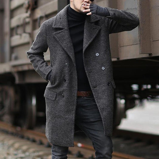 Stylish Men's Longline Trench Coat with Belted Waist for Modern Gentlemen