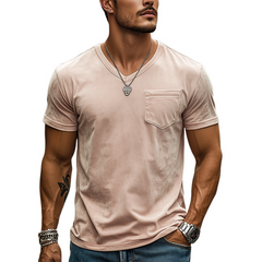 Men's Spring And Summer Fashion Casual Suede Slim Short Sleeve T-shirt MTA2852C3K