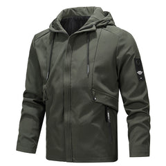 Men's Military Green Hooded Jacket - Perfect for Outdoor Adventures and Casual Wear