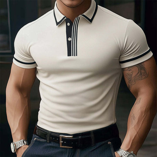 Men's Summer Comfortable Light Khaki Polo Neck Short Sleeve T-Shirt MTA3162C5U