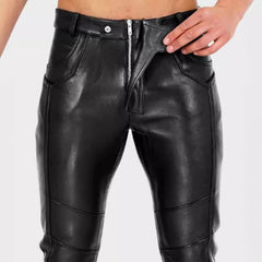 Stylish Fitted Leather-Look Motorcycle Pants for Men - Perfect for Biking and Casual Wear