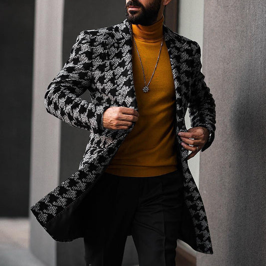 Stylish Houndstooth Overcoat for Men - Perfect for Formal and Casual Wear