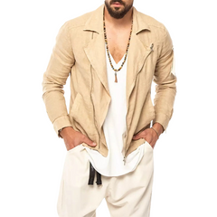 Men's Vintage Apricot Cotton And Linen Notched Lapel Jacket 39048748U