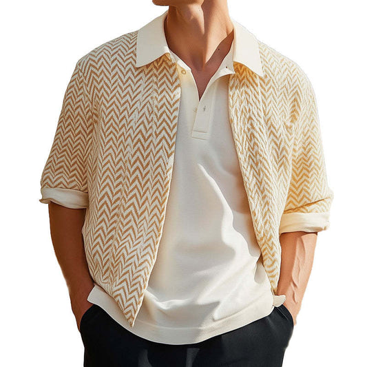 Men's Orange Spring And Autumn Lapel Casual Knitted Cardigan MTA1935C2U