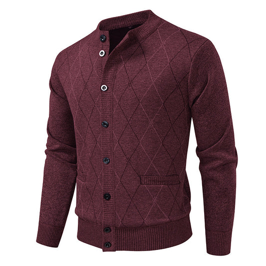 Men's Stylish Diamond Pattern Cardigan Sweater - Perfect for Casual and Formal Wear