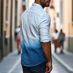 Men's Skin-friendly Blue Gradient Tie-Dye Cotton Casual Shirt MTA2565C1U