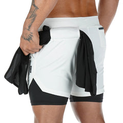Men's Loose Running Shorts - Double-Layer Design, Multi-Pockets, Athletic/Casual Outdoor Gym Wear