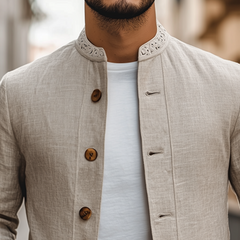 Men's Spring Retro Classic Lace Stand Collar Thin Cotton And Linen Jacket MTA2145C6K