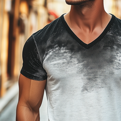 Men's Retro Casual Gradient Printed V-Neck Short Sleeve T-Shirt MTA2524C7TO