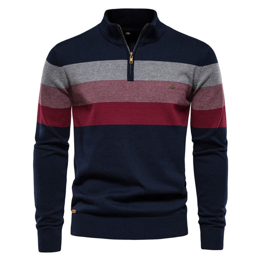 Men's Stylish Half-Zip Sweater with Bold Stripes for Casual Wear