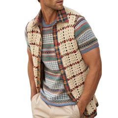 Men's Vintage Apricot Knitted Lapel Mesh Vest MTA1769C6U
