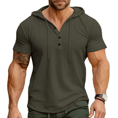 Stylish Men's Hooded Henley T-Shirt - Perfect for Casual and Active Wear