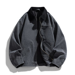 Men's Work Jacket - Detroit Washed, Retro Distressed Denim Canvas Coat