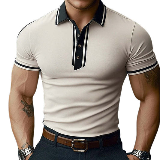 Men's Summer Comfortable Light Khaki Polo Neck Short Sleeve T-Shirt MTA3179C5U