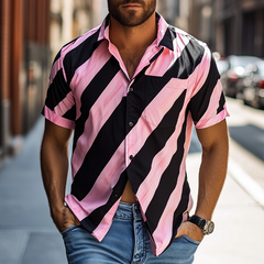 Men's American Casual Striped Printed Chiffon Short Sleeve Shirt MTA2003C6K