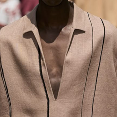 Men's Spring And Summer Fashion Casual V-neck Cotton And Linen Three-quarter Sleeve Shirt MTA0831D6K