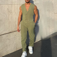 Men's Solid Notch Lapel Double Breasted Vest Trousers Casual Set MTA0872D5Z