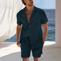 Men's Solid Color Short Sleeve Shorts Holiday Two-piece Set MTA0744D7X
