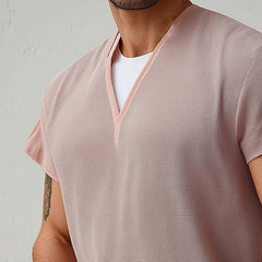 Men's Summer Basic V-neck Textured Short-sleeved T-shirt MTA0805D9U
