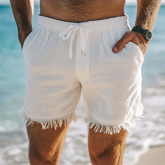 Men's Solid Color Basic Cotton And Linen Skin-Friendly Breathable Shorts MTA3192C5U