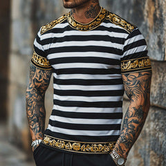 Men's Retro Casual Baroque Printed Round Neck Short Sleeve T-Shirt MTA2152C1TO