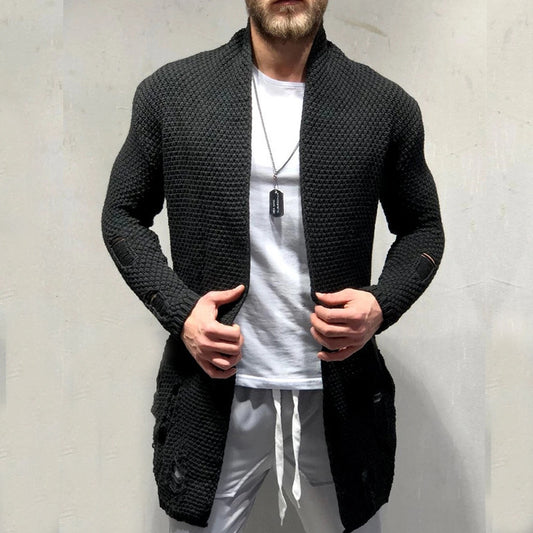 Men's Olive Green Distressed Longline Cardigan - Perfect For Casual And Fashionable Looks