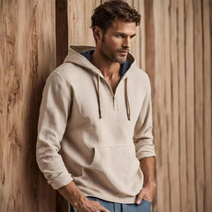 Men's Casual Apricot Cotton And Linen Hoodie 48827029U