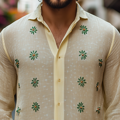 Men's Spring Fashion Silk Cotton Embroidered Long Sleeve Shirt MTA2717C3K