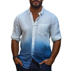 Men's Skin-friendly Blue Gradient Tie-Dye Cotton Casual Shirt MTA2565C1U
