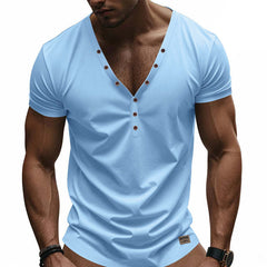Men's Solid Color Cotton V-Neck Short Sleeve T-Shirt MTA0144D2X